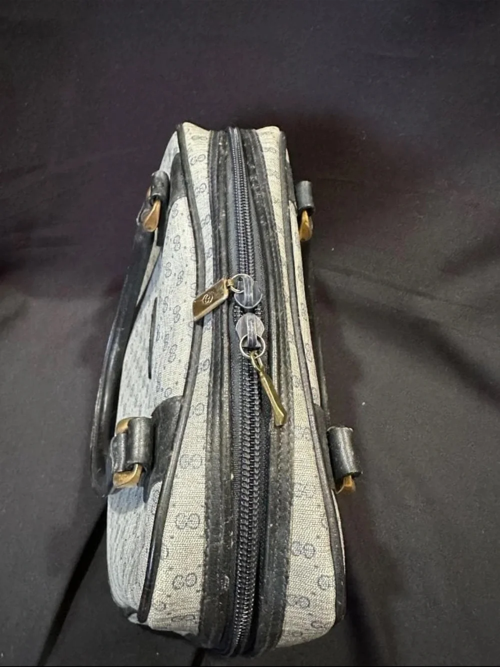 Gucci Gray Monogram Satchel with Black Leather Trim